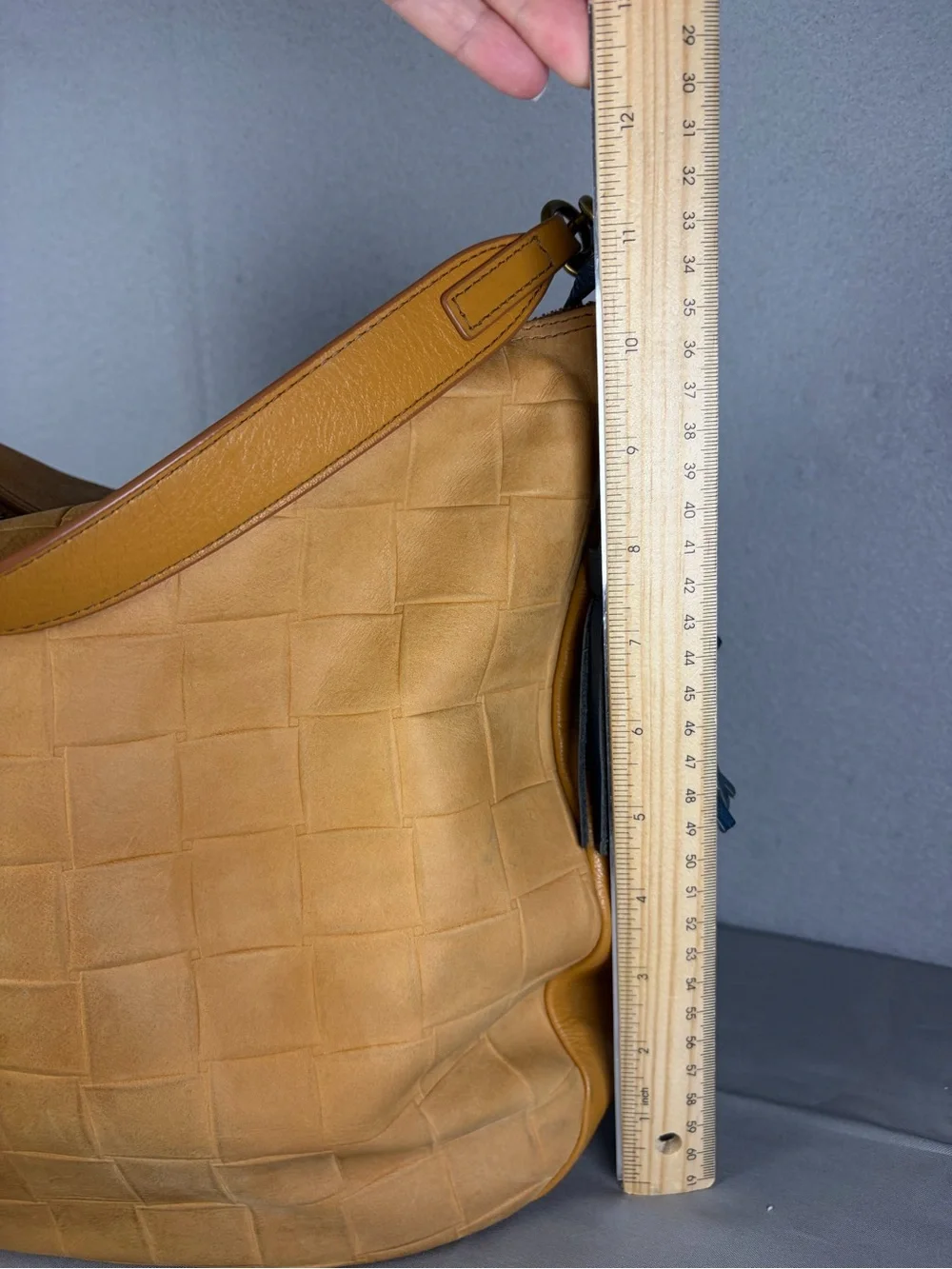Fossil Jolie Woven Leather Hobo with Navy Tassel Accent